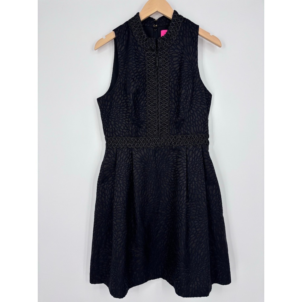 Lilly Pulitzer Franci Dress Size 8 (Measured) Onyx Lagoon Black Metallic Brocade